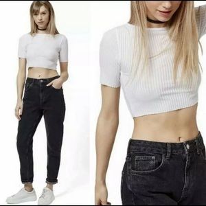 NWT TOPSHOP White Ribbed Crop Top Raw Edge Tee